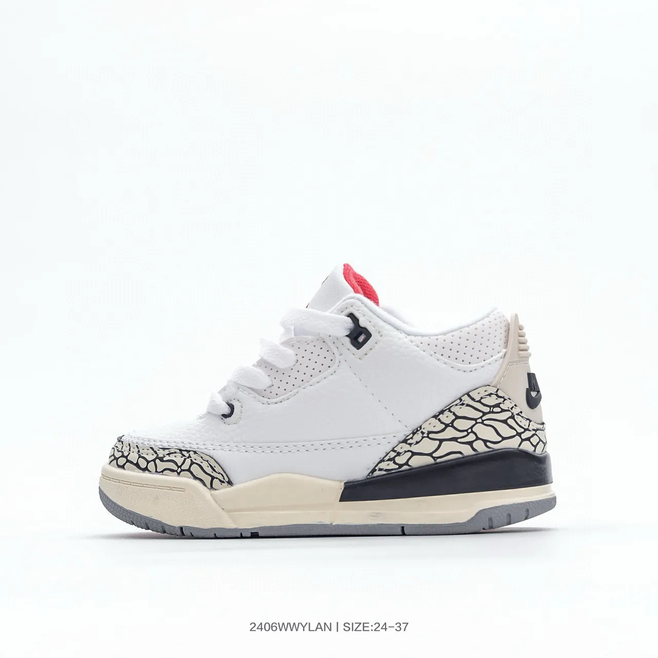 حذاء كرة السلة Air Jordan 3 للأطفال بلون أبيض وبرتقالي بنقشة الفيل 7