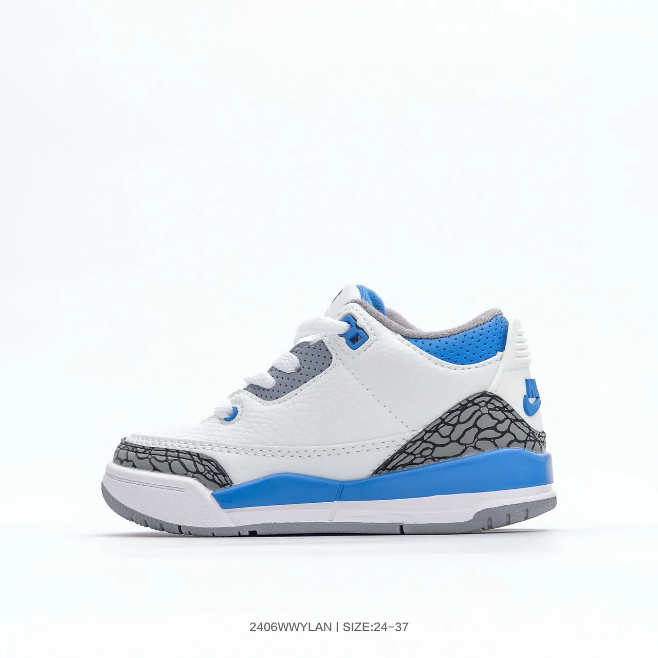 حذاء كرة السلة Air Jordan 3 للأطفال بلون أبيض وبرتقالي بنقشة الفيل 11