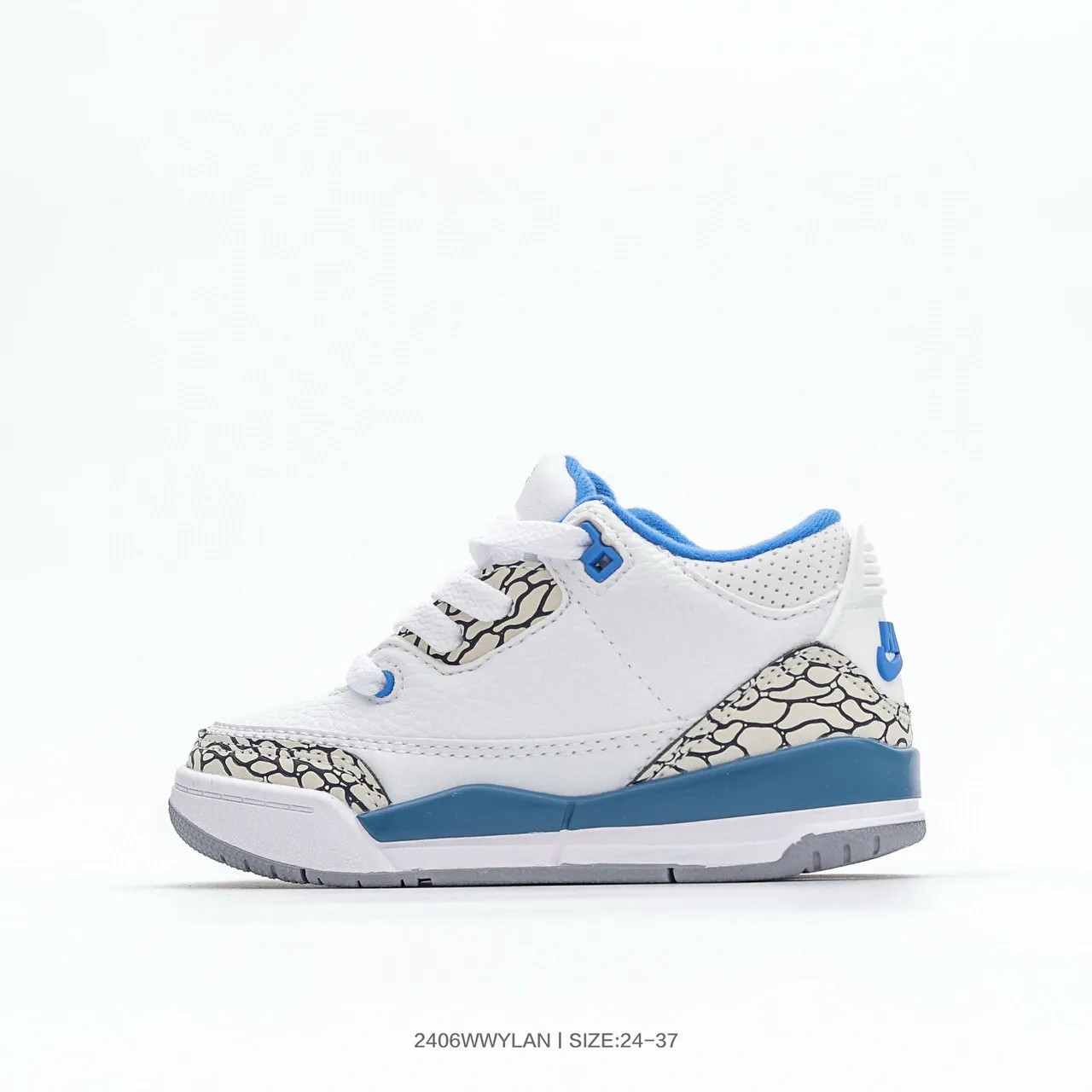 حذاء كرة السلة Air Jordan 3 للأطفال بلون أبيض وبرتقالي بنقشة الفيل 23