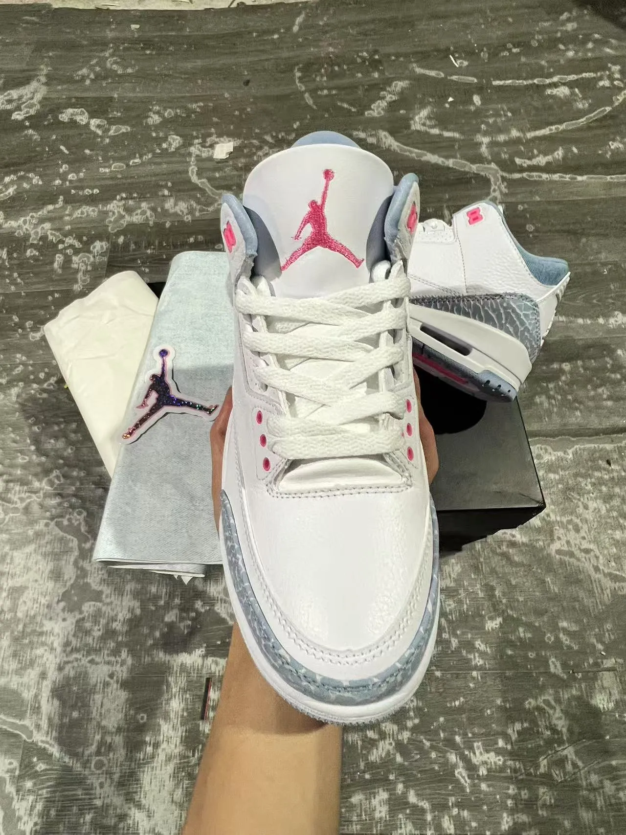 Air Jordan 3 White Light Blue Elephant Print Basketball Shoes 3