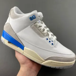 Tênis de basquete Air Jordan 3 branco cinza claro azul