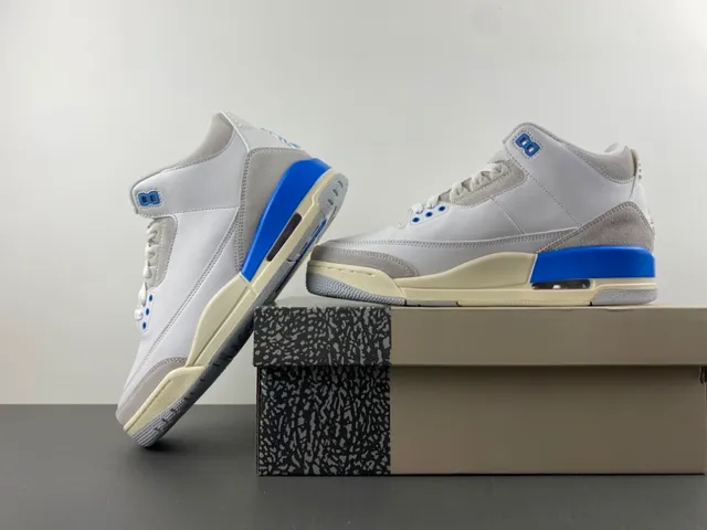 Air Jordan 3 সাদা হালকা ধূসর নীল বাস্কেটবল জুতো 14