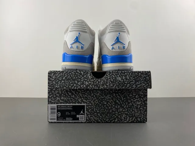 Air Jordan 3 সাদা হালকা ধূসর নীল বাস্কেটবল জুতো 17