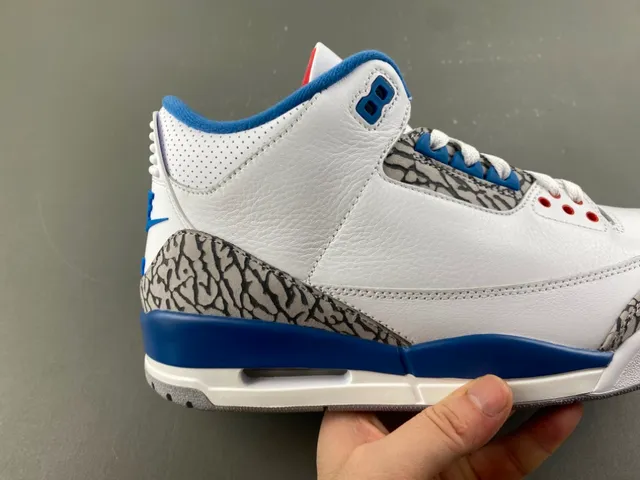 Chaussures de basketball Air Jordan 3 blanc et bleu royal à motif éléphant 3