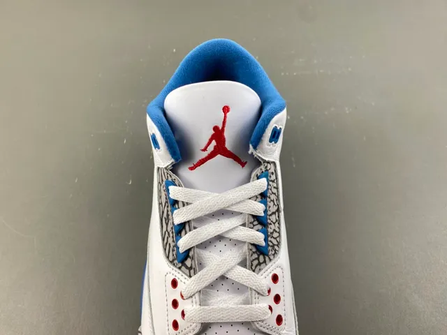 Chaussures de basketball Air Jordan 3 blanc et bleu royal à motif éléphant 6
