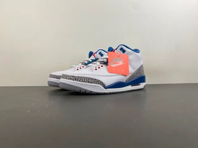Chaussures de basketball Air Jordan 3 blanc et bleu royal à motif éléphant 10