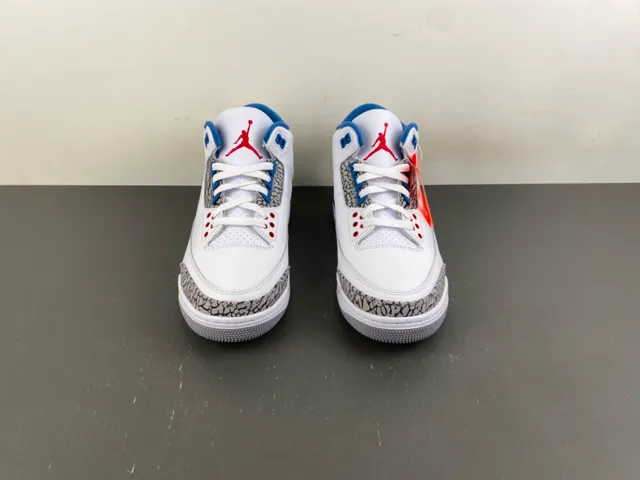 Chaussures de basketball Air Jordan 3 blanc et bleu royal à motif éléphant 11