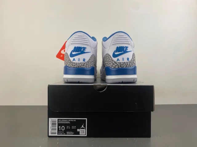 Chaussures de basketball Air Jordan 3 blanc et bleu royal à motif éléphant 17