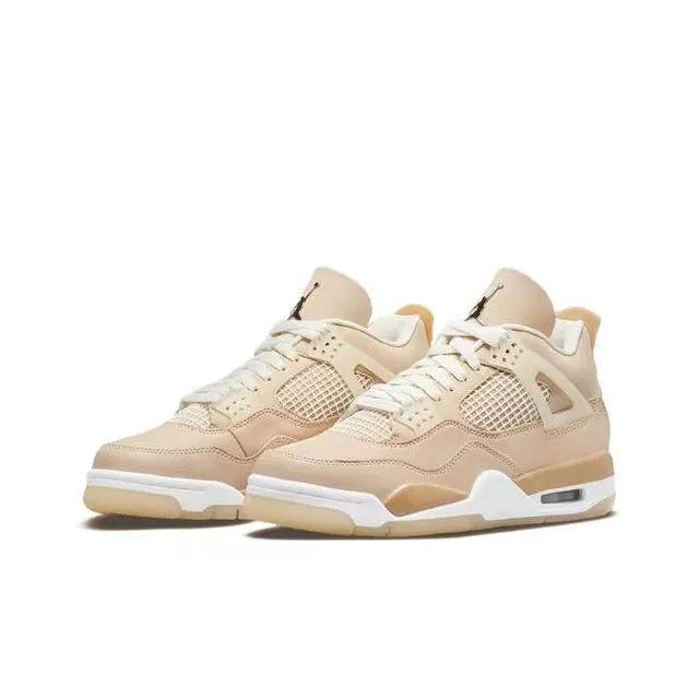 Air Jordan 4 حذاء كرة السلة من الجلد والشبك باللون البيج 5