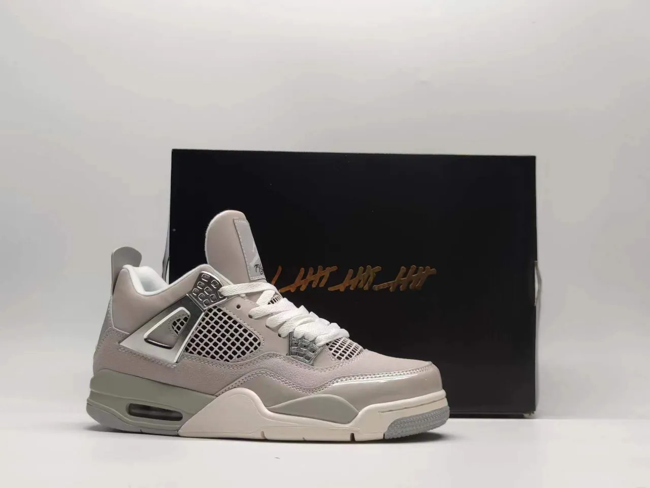 Air Jordan 4 Monochrome Gray Metallic Lace Lock Basketball Shoes 6