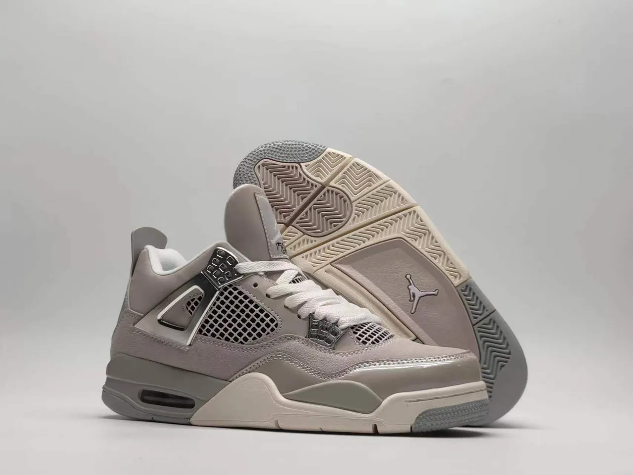 Air Jordan 4 Monochrome Gray Metallic Lace Lock Basketball Shoes 7