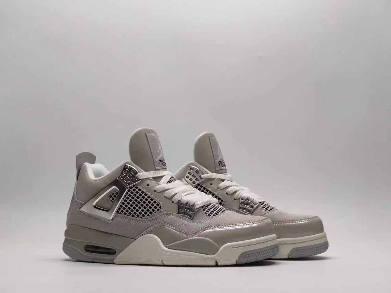 Air Jordan 4 Monochrome Gray Metallic Lace Lock Basketball Shoes 8