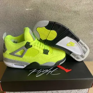 Tênis de basquete Air Jordan 4 amarelo neon cinza salpicado