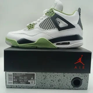 Tênis de basquete Air Jordan 4 Retro Branco/Verde óleo-Cinza escuro
