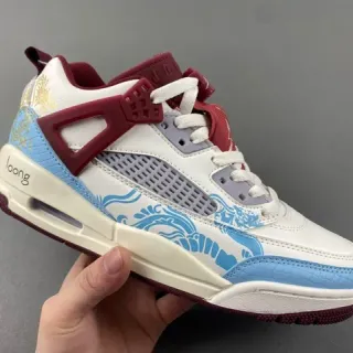 Tênis de basquete Air Jordan 4 branco azul vermelho dragão dourado