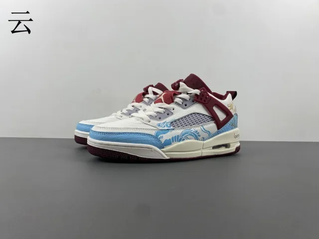 Tênis de basquete Air Jordan 4 branco azul vermelho dragão dourado 2