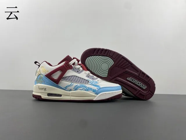 Tênis de basquete Air Jordan 4 branco azul vermelho dragão dourado 4