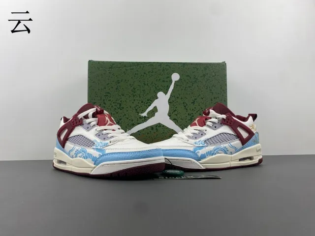 Tênis de basquete Air Jordan 4 branco azul vermelho dragão dourado 12