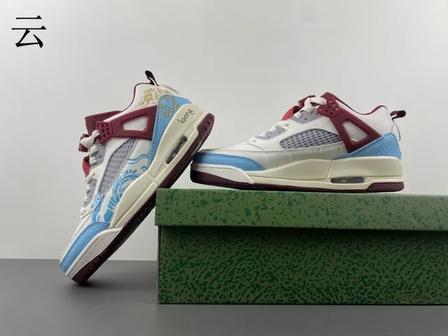 Tênis de basquete Air Jordan 4 branco azul vermelho dragão dourado 13