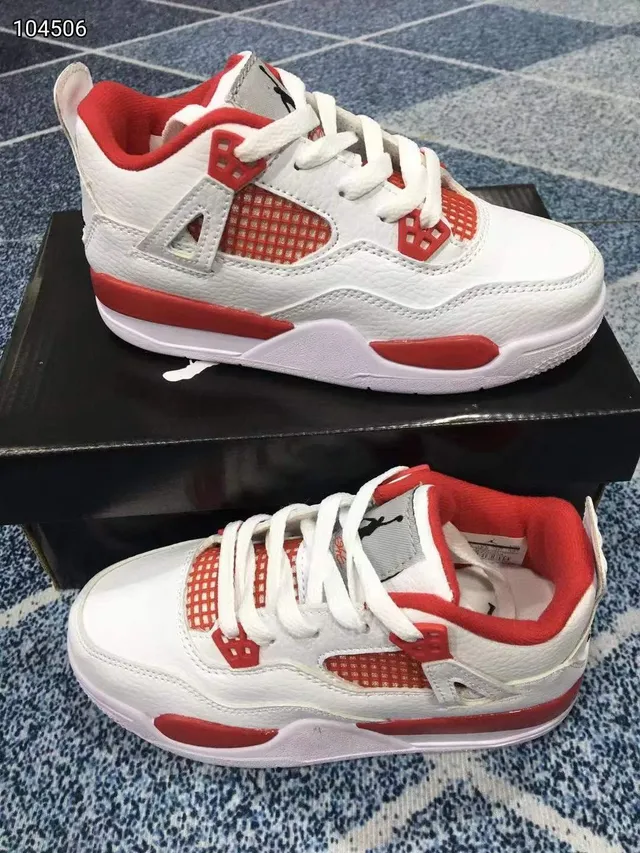 Air Jordan 4 أبيض رمادي أحمر أحذية كرة السلة 4
