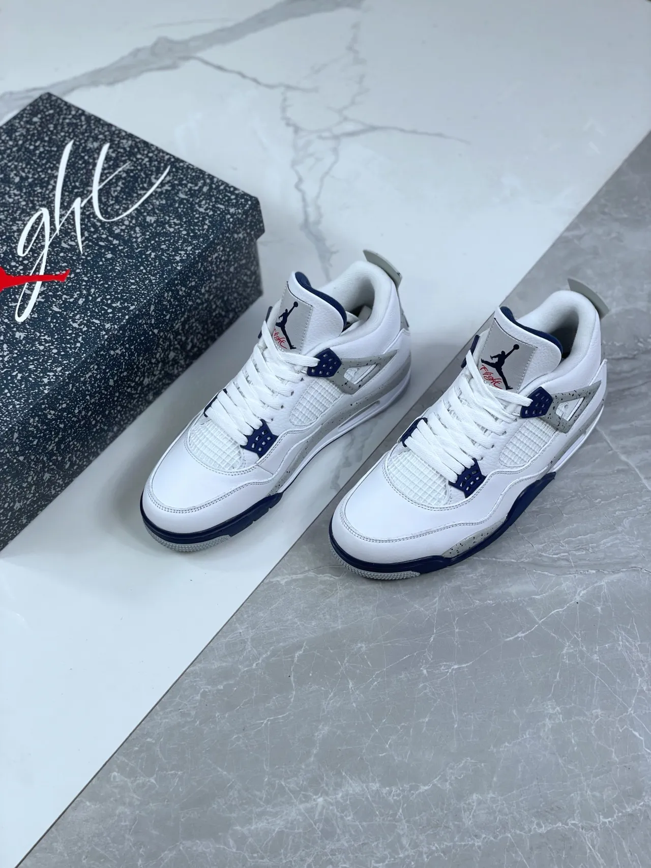 Air Jordan 4 সাদা নেভি সিমেন্ট বাস্কেটবল জুতা 8