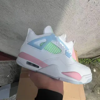 Tênis de basquete Air Jordan 4 branco rosa menta azul