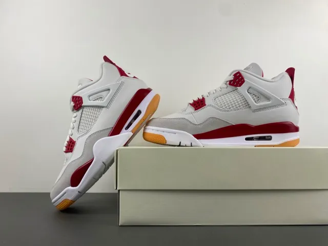 Air Jordan 4 branco vermelho goma tênis de basquete 14