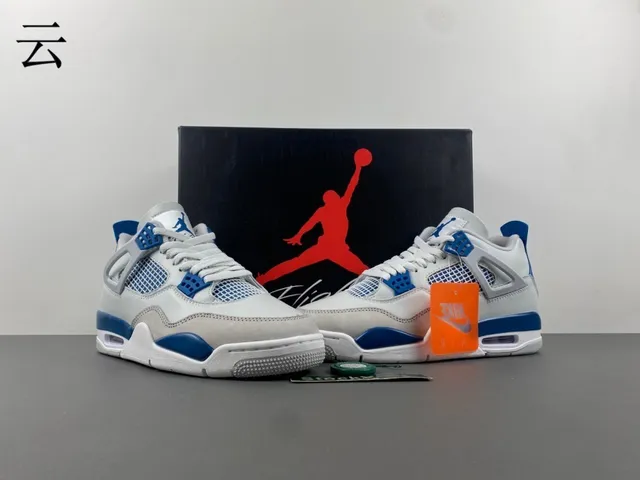 Chaussures de basketball Air Jordan 4 blanc et bleu royal 5