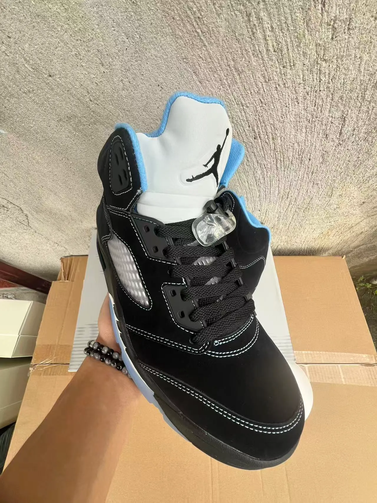 Zapatillas de baloncesto Air Jordan 5 negro azul claro blanco 2