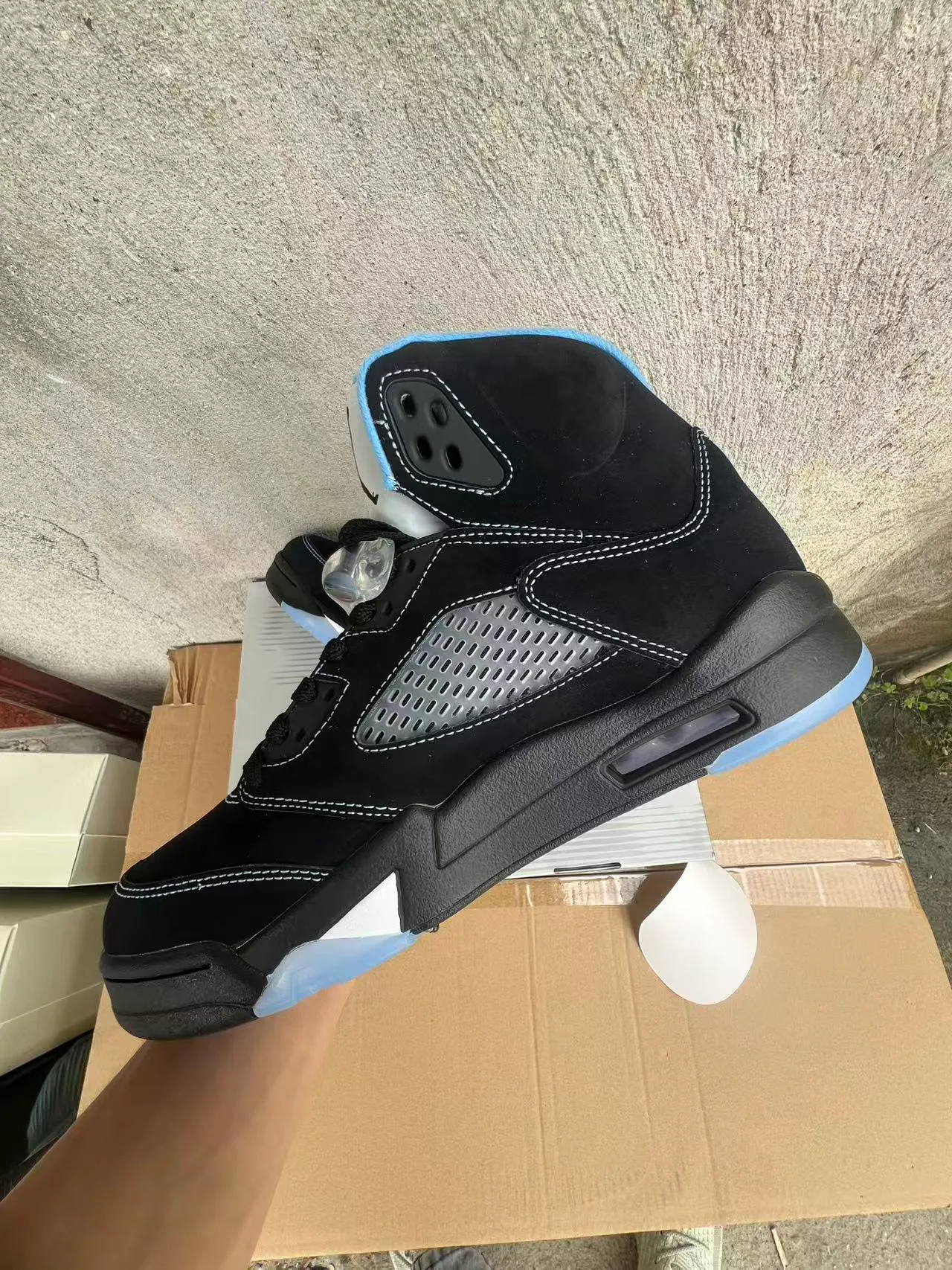 Zapatillas de baloncesto Air Jordan 5 negro azul claro blanco 5