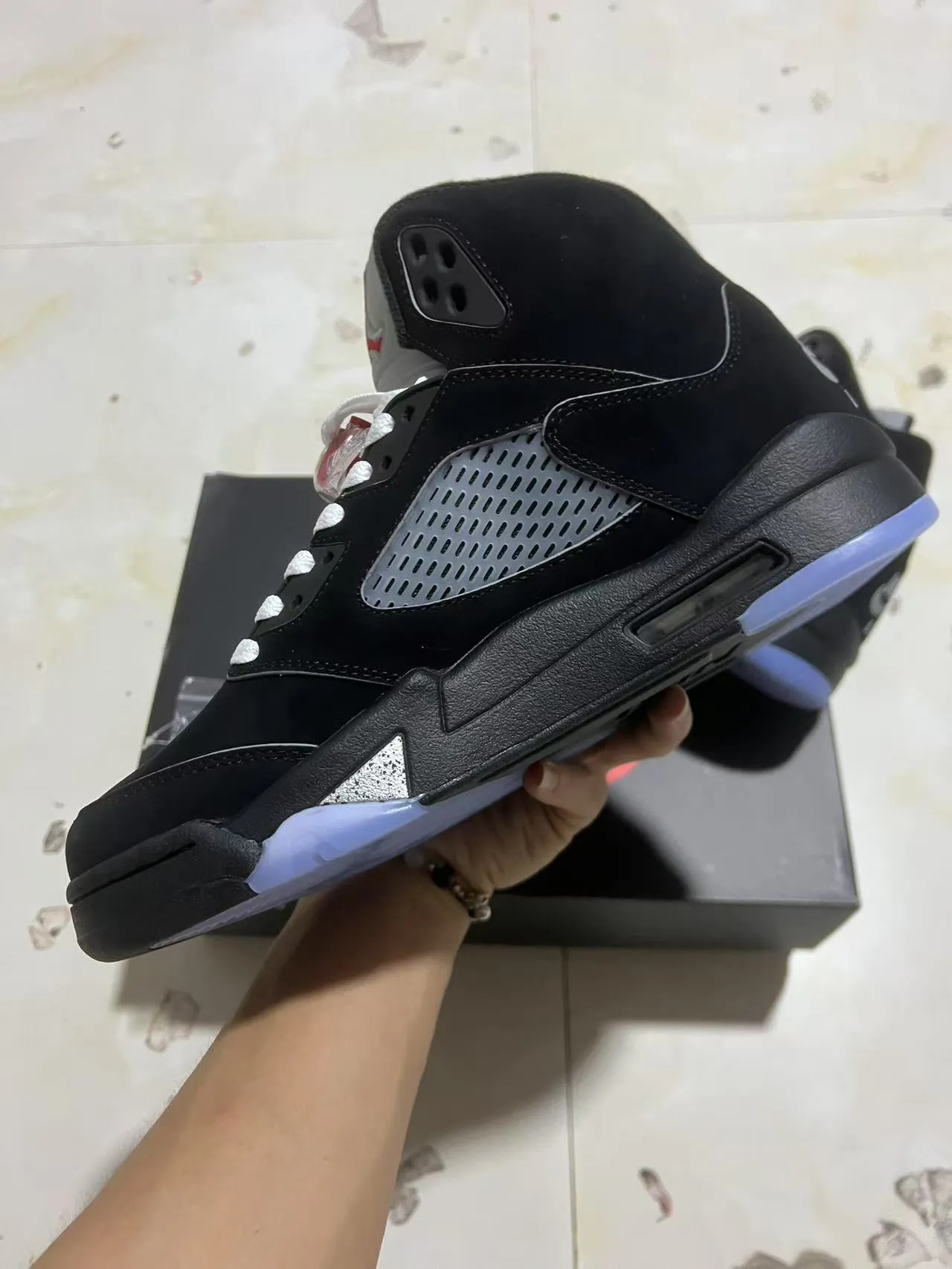 Air Jordan 5 Black Silver Light Blue Basketball Shoes 5