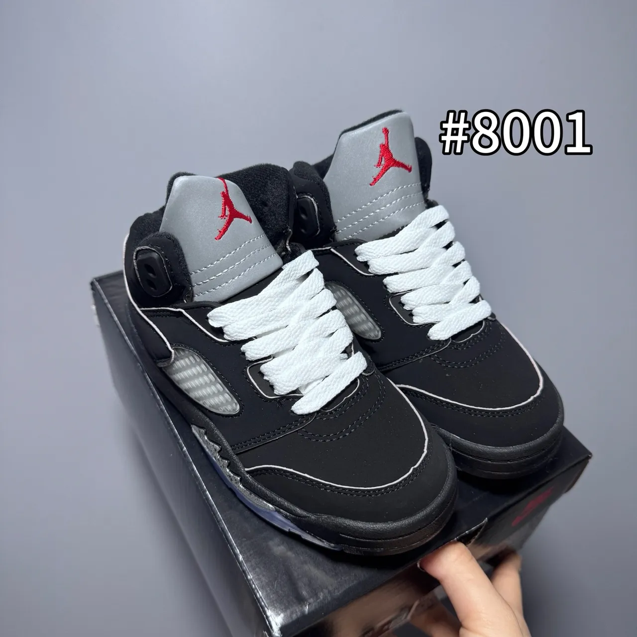 Air Jordan 5 काला सफेद लाल बच्चों के बास्केटबॉल जूते 8