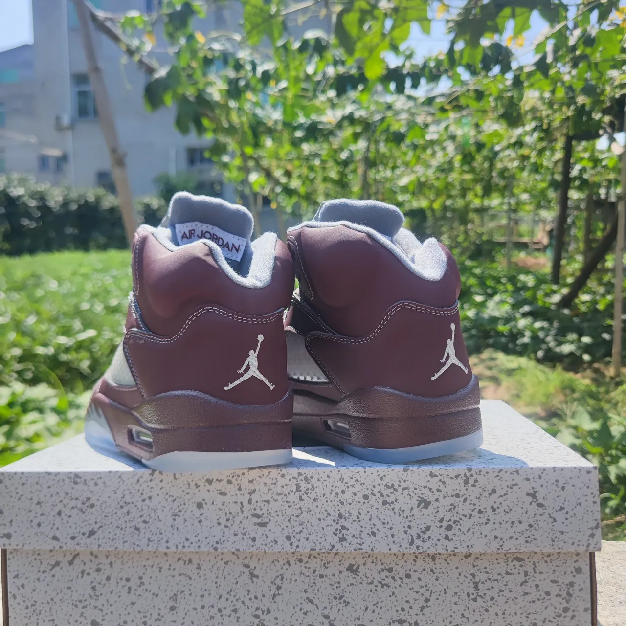 Zapatillas de baloncesto Air Jordan 5 de malla perforada en burdeos y blanco 2
