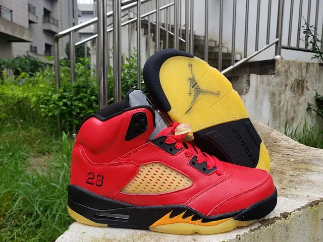 Tênis de basquete Air Jordan 5 vermelho preto amarelo Flame 2