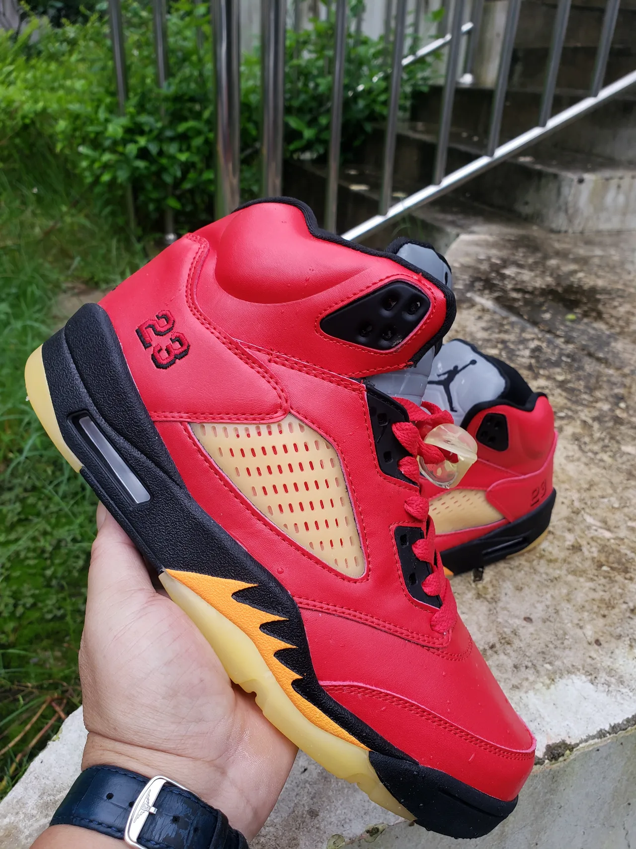 Tênis de basquete Air Jordan 5 vermelho preto amarelo Flame 3