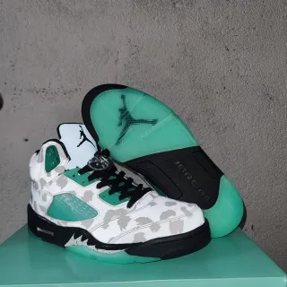 Air Jordan 5 白灰迷彩薄荷绿篮球鞋