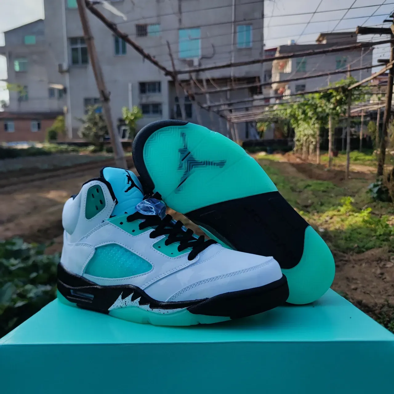Air Jordan 5 White Gray Camo Mint Green Basketball Shoes 3