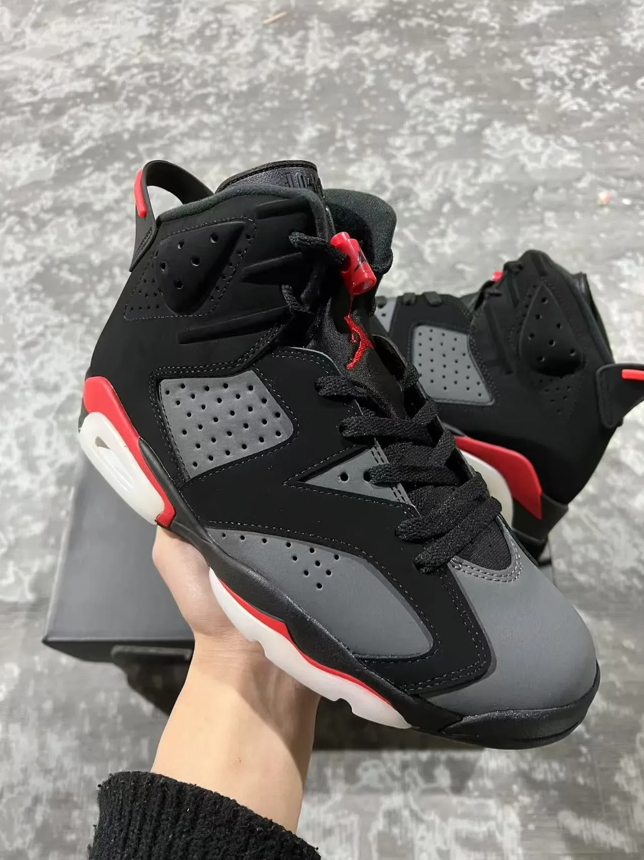 Air Jordan 6 أحذية كرة السلة أسود أحمر رمادي 2