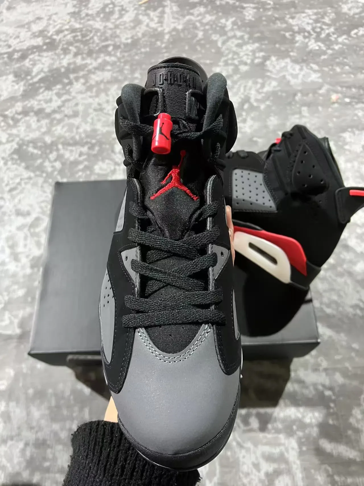 Air Jordan 6 أحذية كرة السلة أسود أحمر رمادي 3