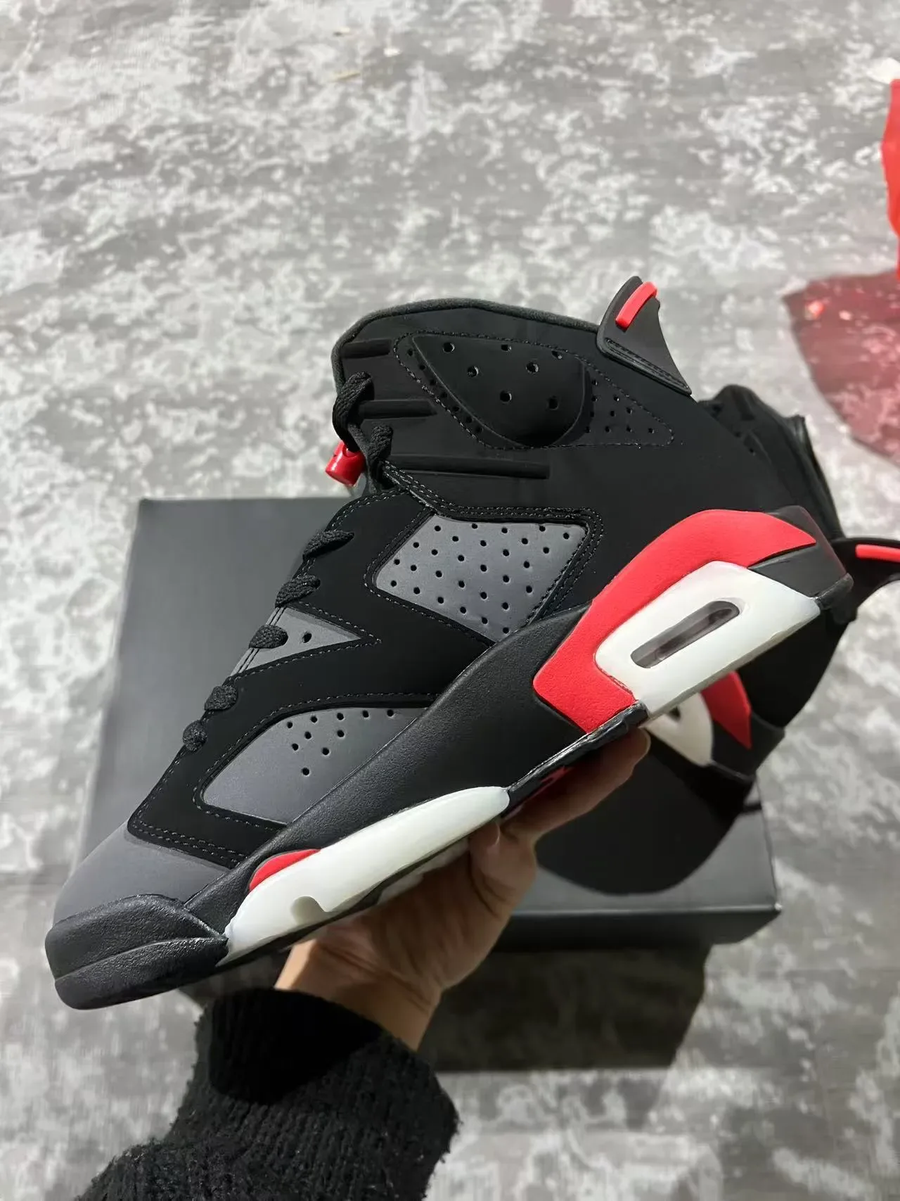 Air Jordan 6 أحذية كرة السلة أسود أحمر رمادي 5