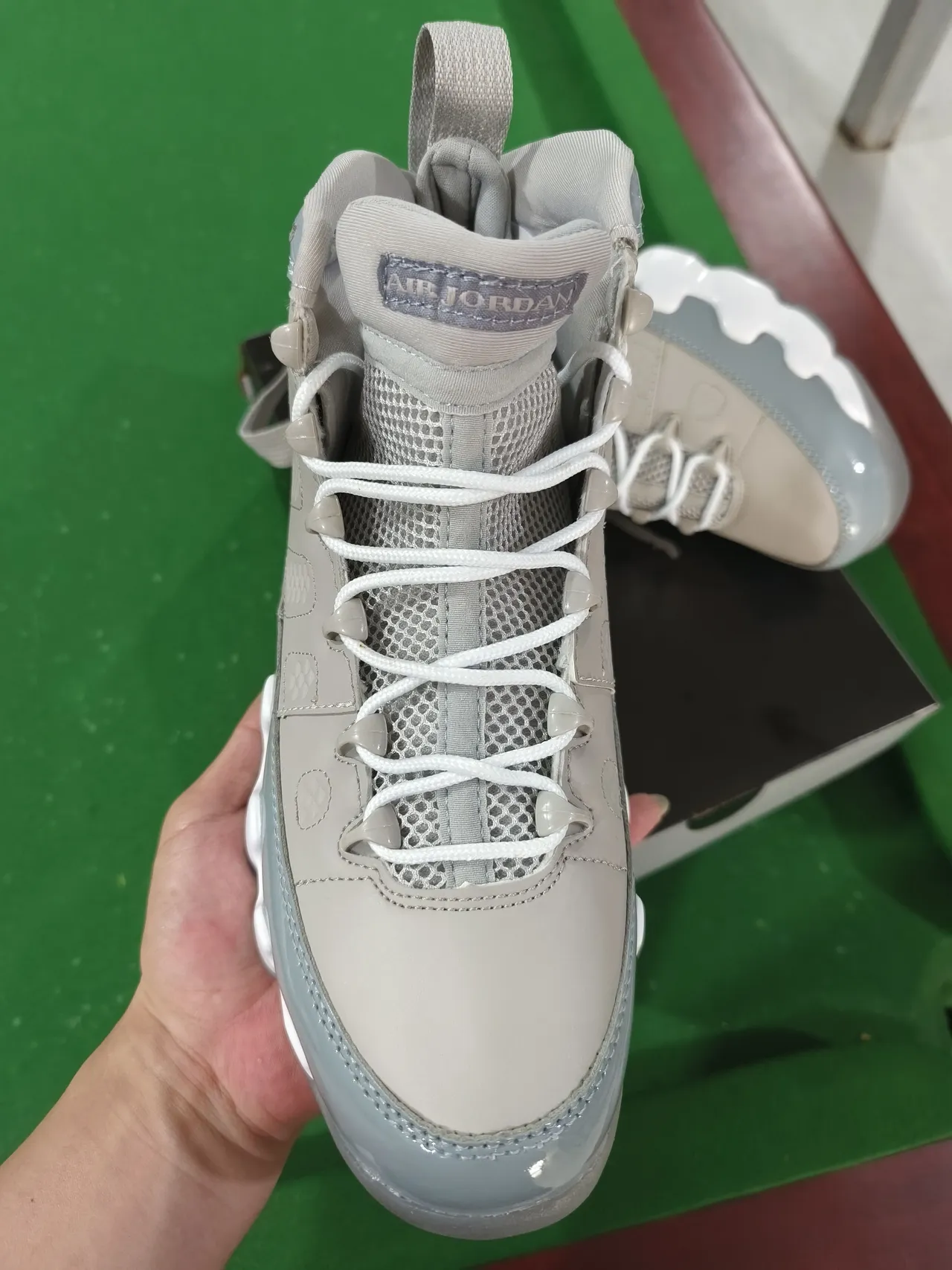 Air Jordan Gray White High-Top Perforated Diamond-Panel Upper Basketball Shoes 2