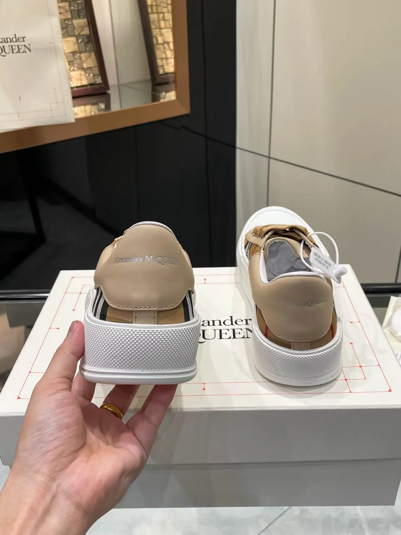 Alexander McQueen Oversized Sneaker Beige Check Pattern Lifestyle Sneakers 4