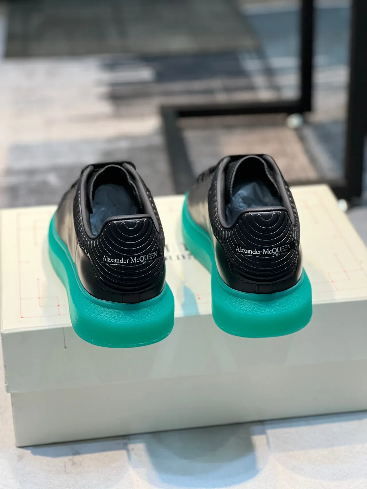 Alexander McQueen Oversized Sneaker Black and Teal Lifestyle Sneakers 2