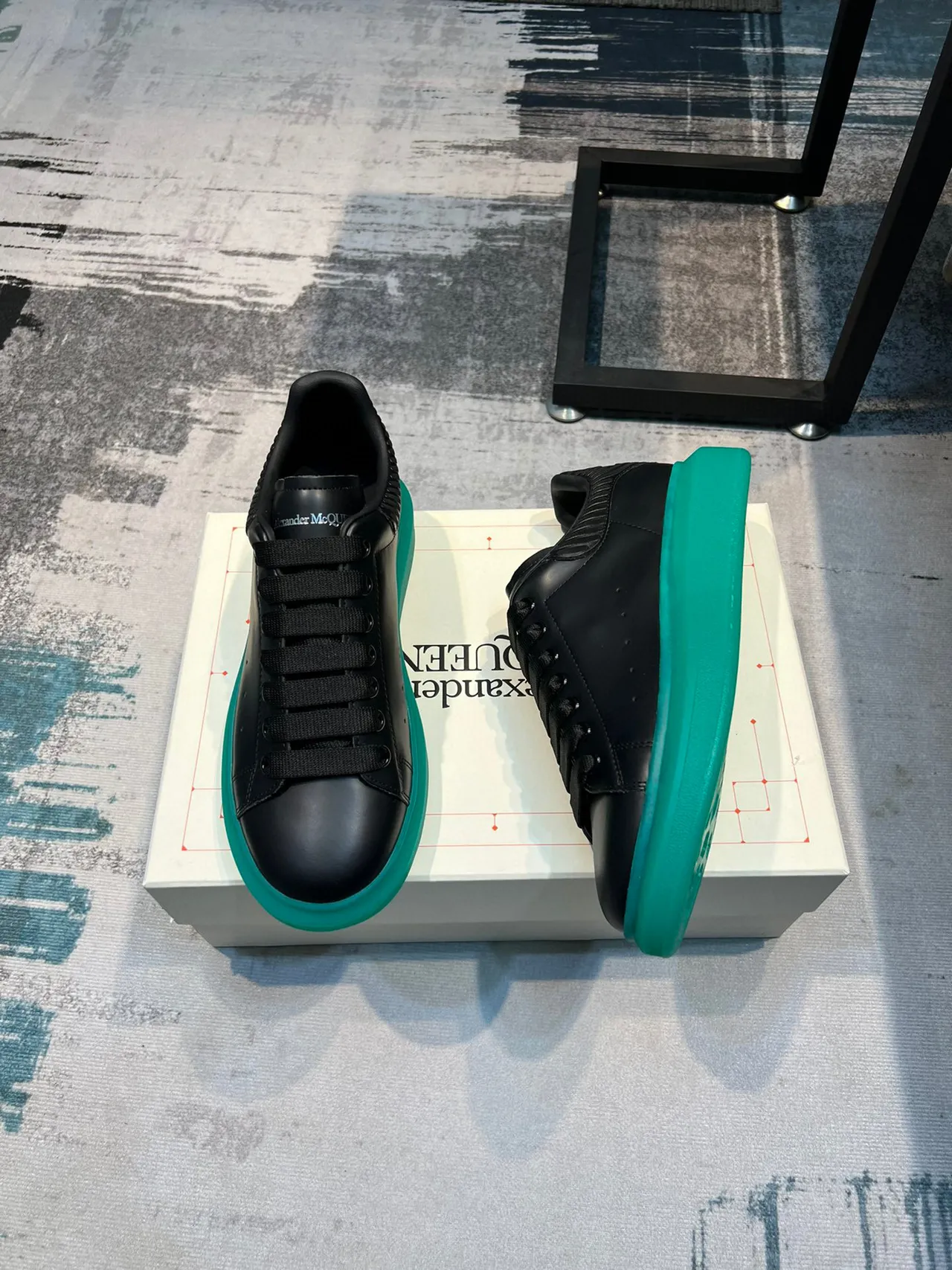 Alexander McQueen Oversized Sneaker Black and Teal Lifestyle Sneakers 4