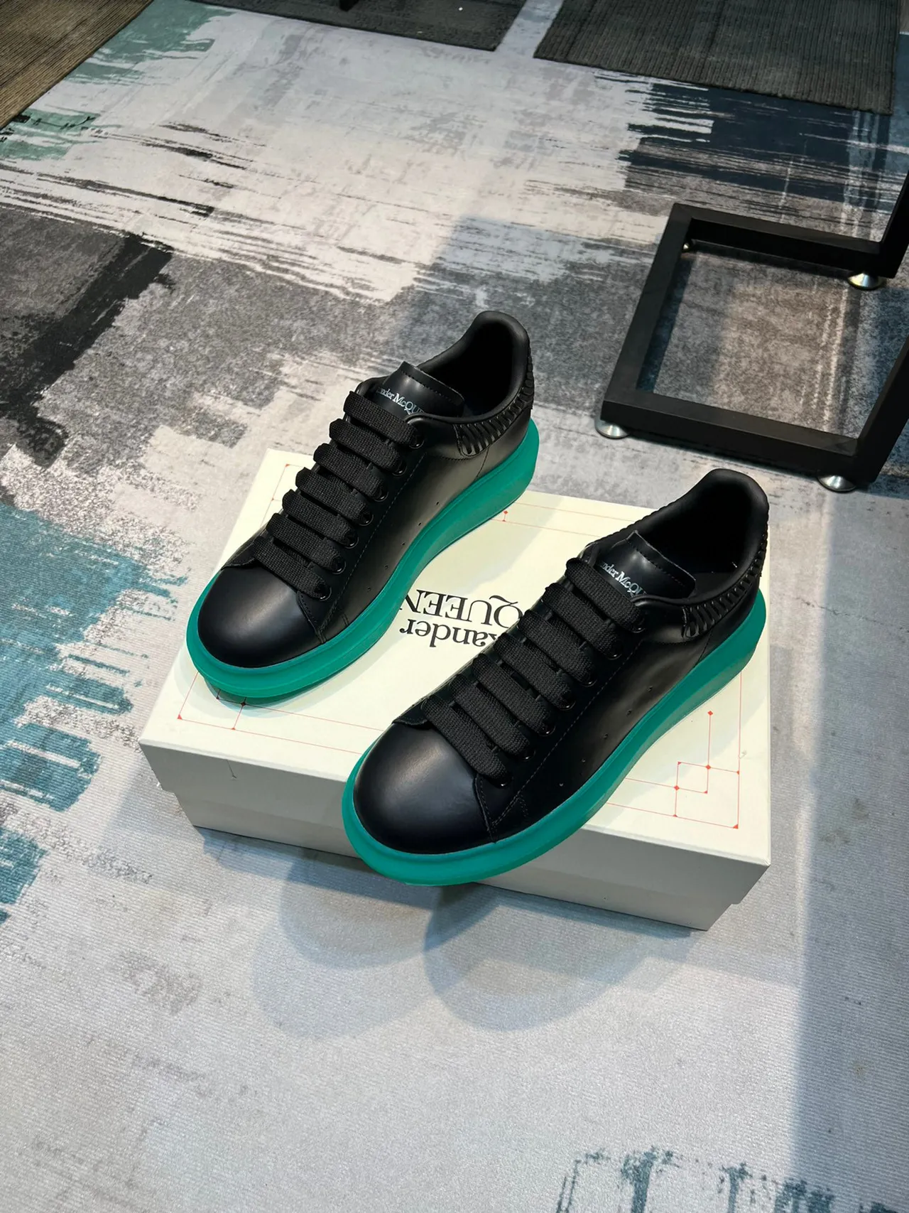 Alexander McQueen Oversized Sneaker Black and Teal Lifestyle Sneakers 5