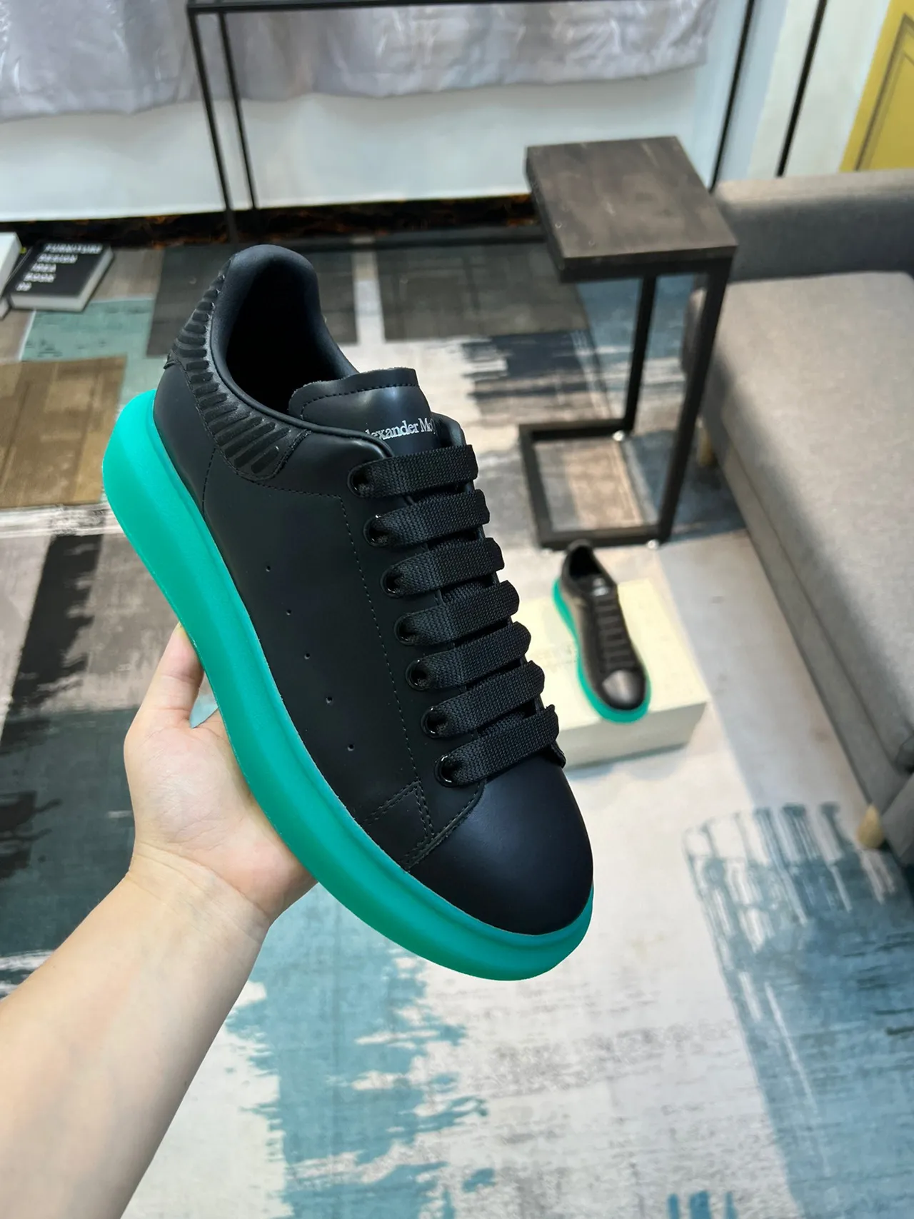 Alexander McQueen Oversized Sneaker Black and Teal Lifestyle Sneakers 6