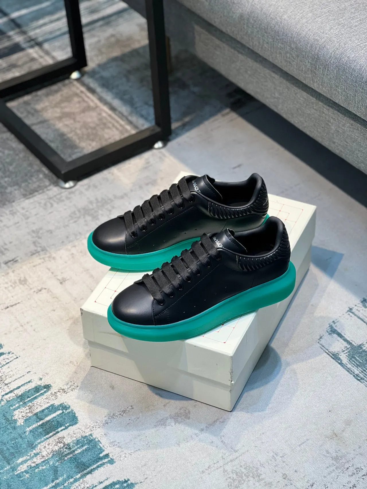Alexander McQueen Oversized Sneaker Black and Teal Lifestyle Sneakers 7