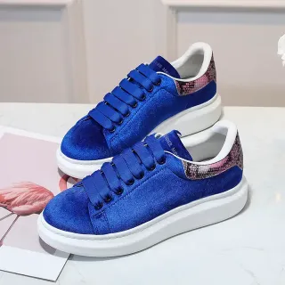 Alexander McQueen Oversized Sneaker Blue White Velvet Upper Snakeskin Heel Tab Lifestyle Sneakers