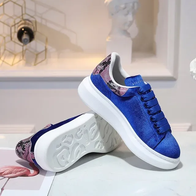 Alexander McQueen Oversized Sneaker Blue White Velvet Upper Snakeskin Heel Tab Lifestyle Sneakers 3