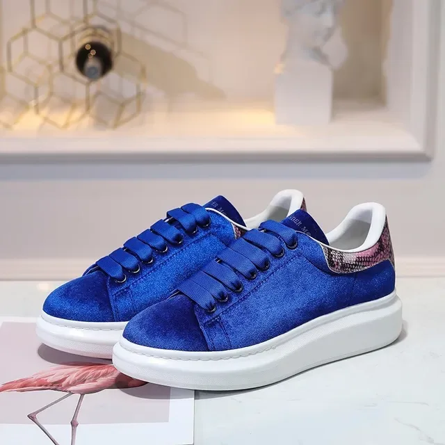 Alexander McQueen Oversized Sneaker Blue White Velvet Upper Snakeskin Heel Tab Lifestyle Sneakers 5